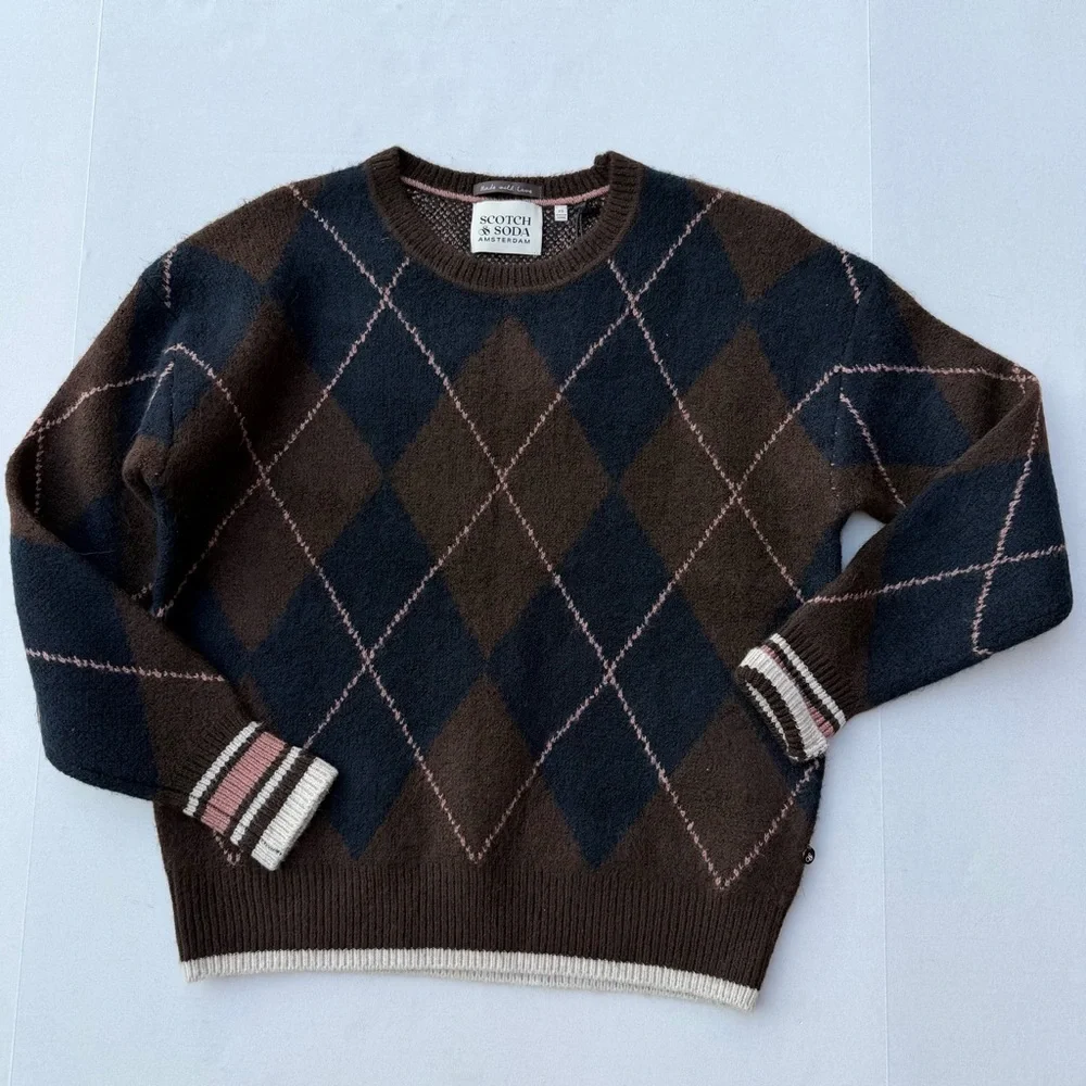Scotch and Soda Sweater Argyle NEW Crewneck Scandi luxury academia prep - Picture 2 of 7
